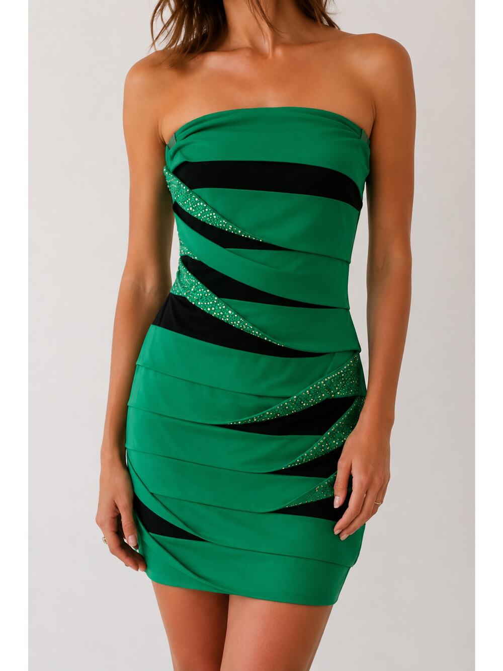 Vintage y2K Jodi Kristopher Green Strapless Ruched Mini Dress Bodycon USA-Medium